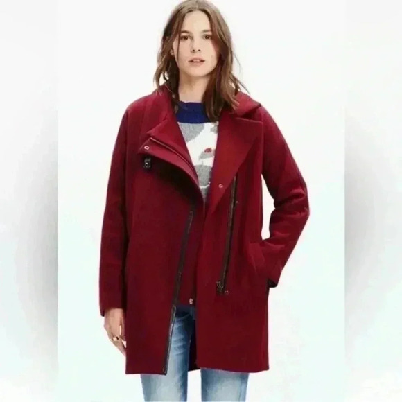 Madewell City Grid Coat Asymmetrical zipper Wool Blend Coat Size 00 BLACK - Picture 1 of 7